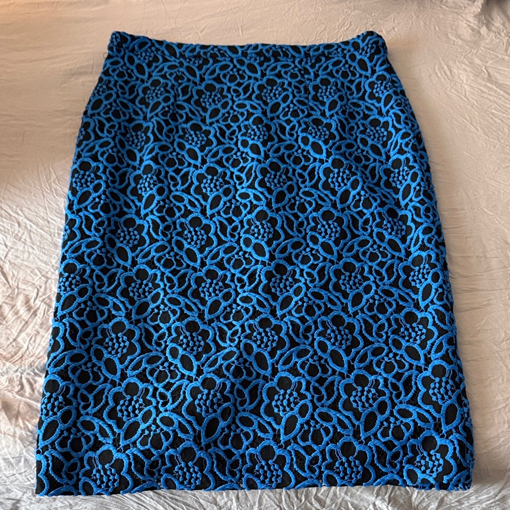 New York & Company Royal Blue Floral Lace Pencil Skirt